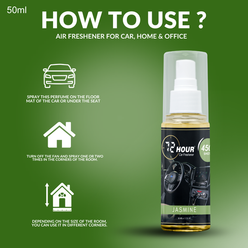 72hour Jasmine Car Perfume 50ml – Long Lasting Premium Fragrance – Multipurpose Air Freshener for Car, Home & Office – Miski Fragrance