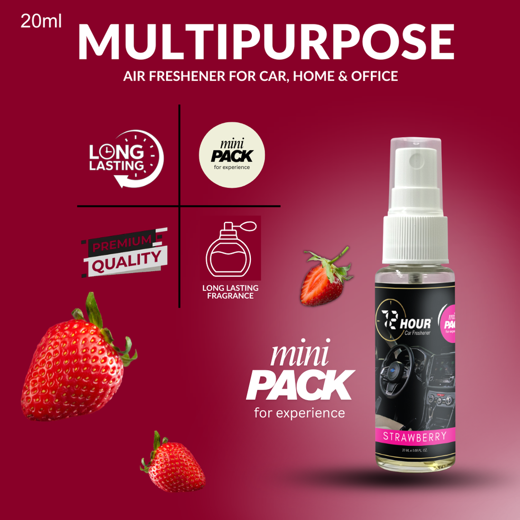Mini Pack Strawberry Car Perfume 20ml – Long Lasting Premium Fragrance – Multipurpose Air Freshener for Car, Home & Office – Miski Fragrance
