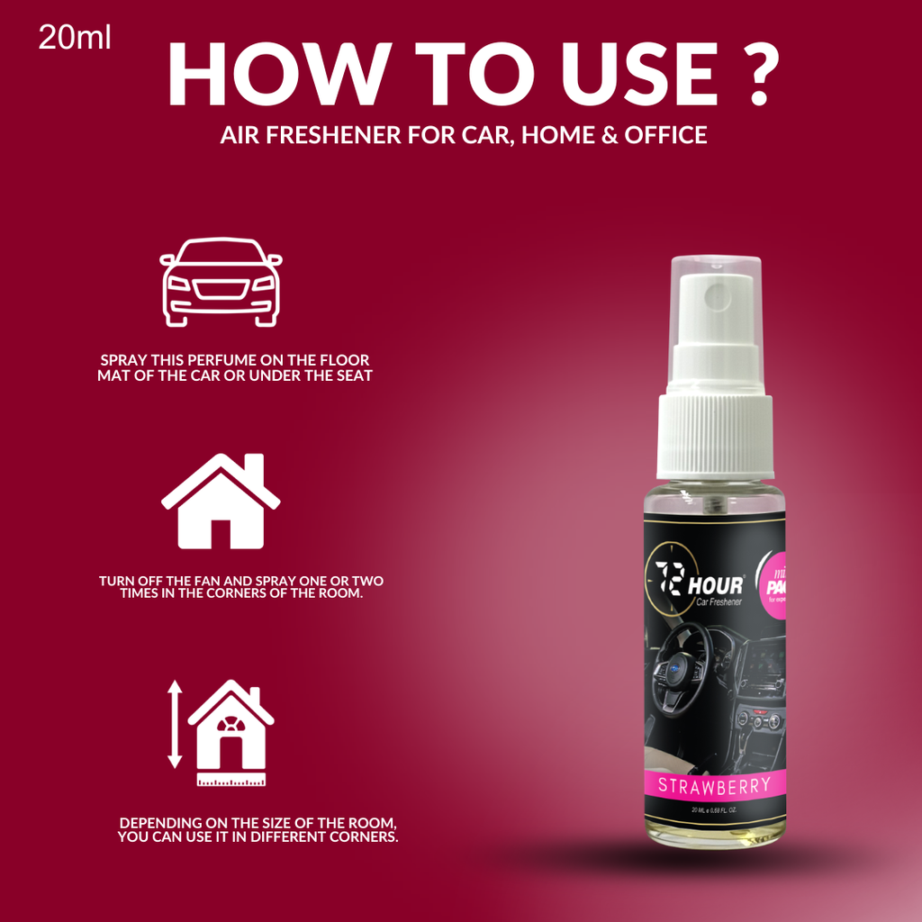 Mini Pack Strawberry Car Perfume 20ml – Long Lasting Premium Fragrance – Multipurpose Air Freshener for Car, Home & Office – Miski Fragrance
