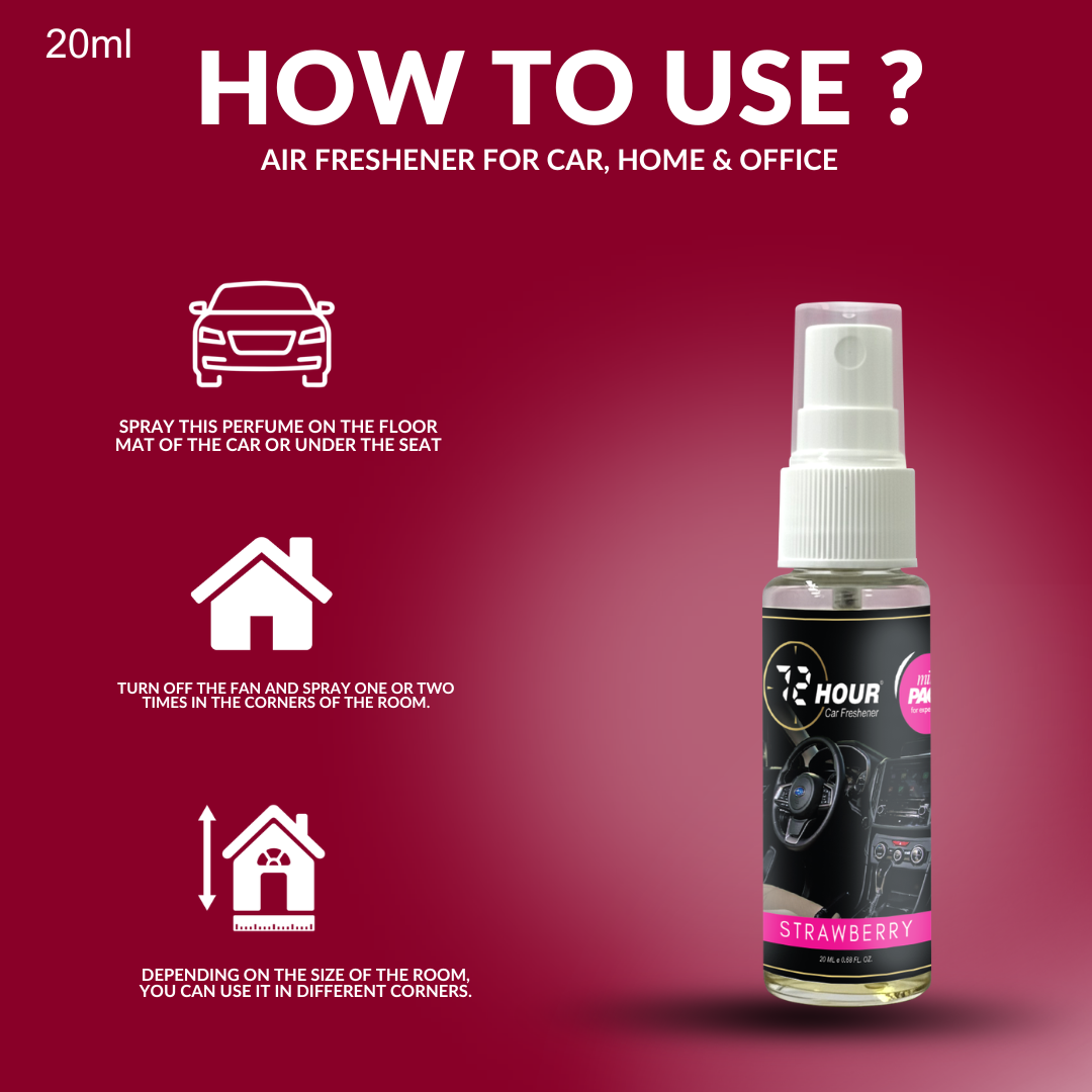 Mini Pack Strawberry Car Perfume 20ml – Long Lasting Premium Fragrance – Multipurpose Air Freshener for Car, Home & Office – Miski Fragrance