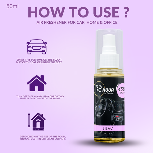 72hour Lilac Car Perfume 50ml – Long Lasting Premium Fragrance – Multipurpose Air Freshener for Car, Home & Office – Miski Fragrance