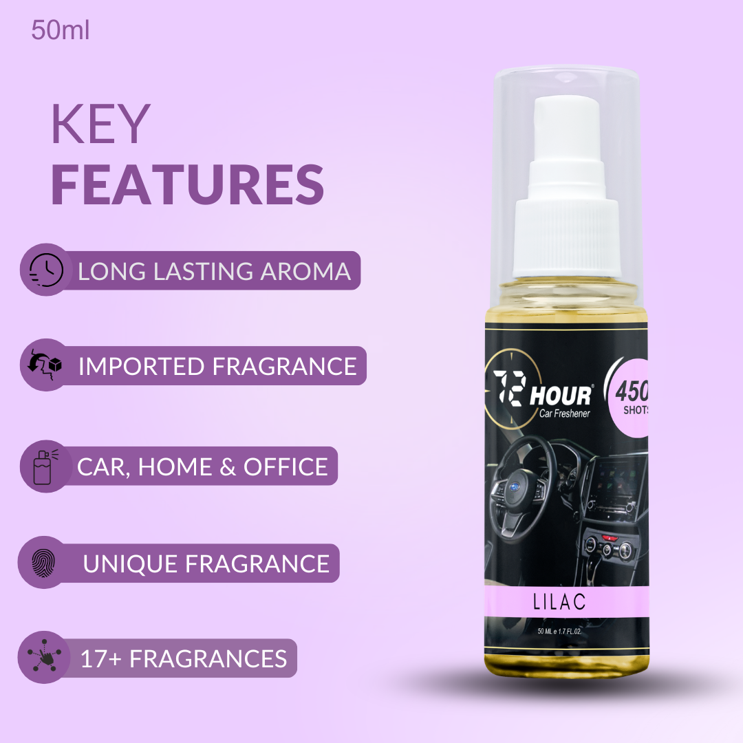 72hour Lilac Car Perfume 50ml – Long Lasting Premium Fragrance – Multipurpose Air Freshener for Car, Home & Office – Miski Fragrance