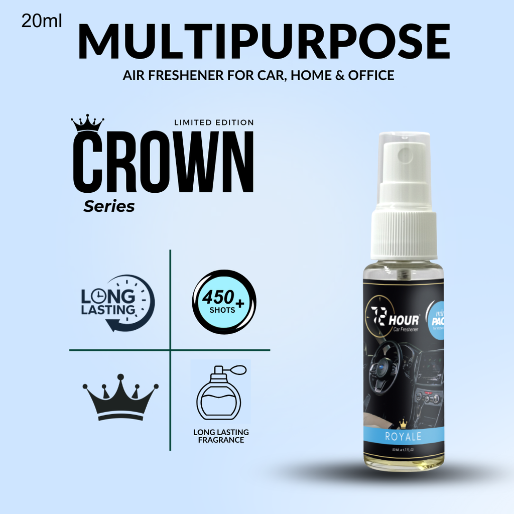 72hour Royale Mini Pack Crown Series Car Perfume 20ml – Long Lasting Premium Fragrance – Multipurpose Air Freshener for Car, Home & Office – Miski Fragrance