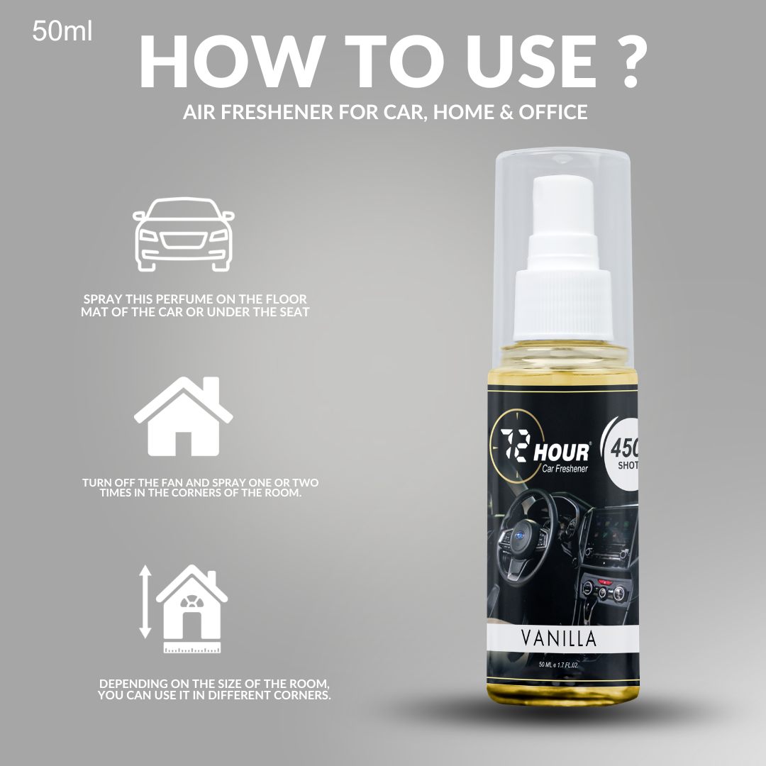 72hour Vanilla Car Perfume 50ml – Long Lasting Premium Fragrance – Multipurpose Air Freshener for Car, Home & Office – Miski Fragrance