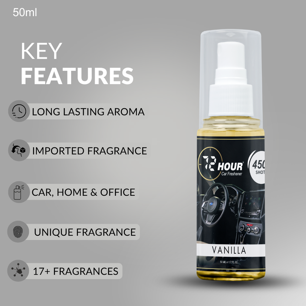 72hour Vanilla Car Perfume 50ml – Long Lasting Premium Fragrance – Multipurpose Air Freshener for Car, Home & Office – Miski Fragrance