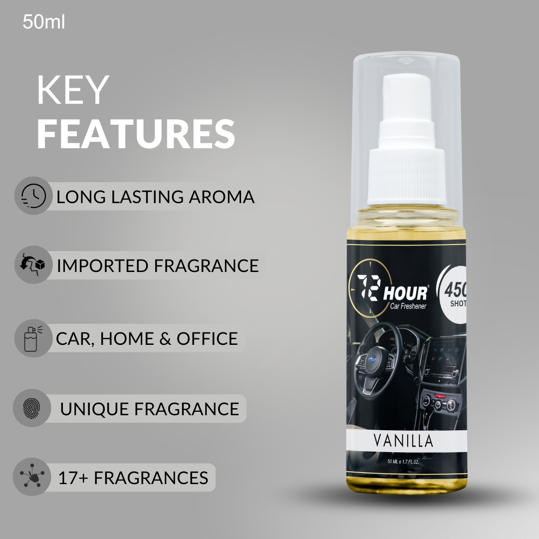 72hour Vanilla Car Perfume 50ml – Long Lasting Premium Fragrance – Multipurpose Air Freshener for Car, Home & Office – Miski Fragrance