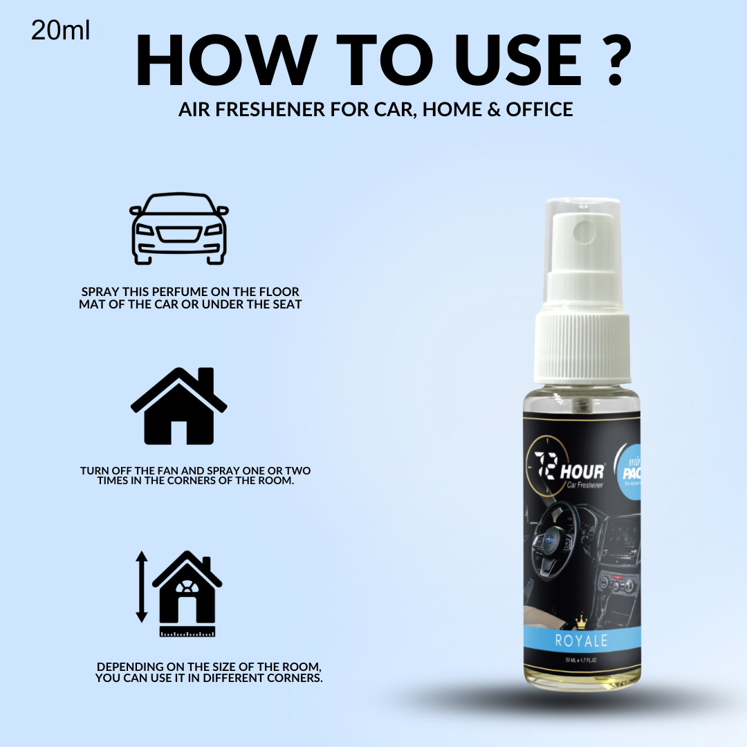 72hour Royale Mini Pack Crown Series Car Perfume 20ml – Long Lasting Premium Fragrance – Multipurpose Air Freshener for Car, Home & Office – Miski Fragrance