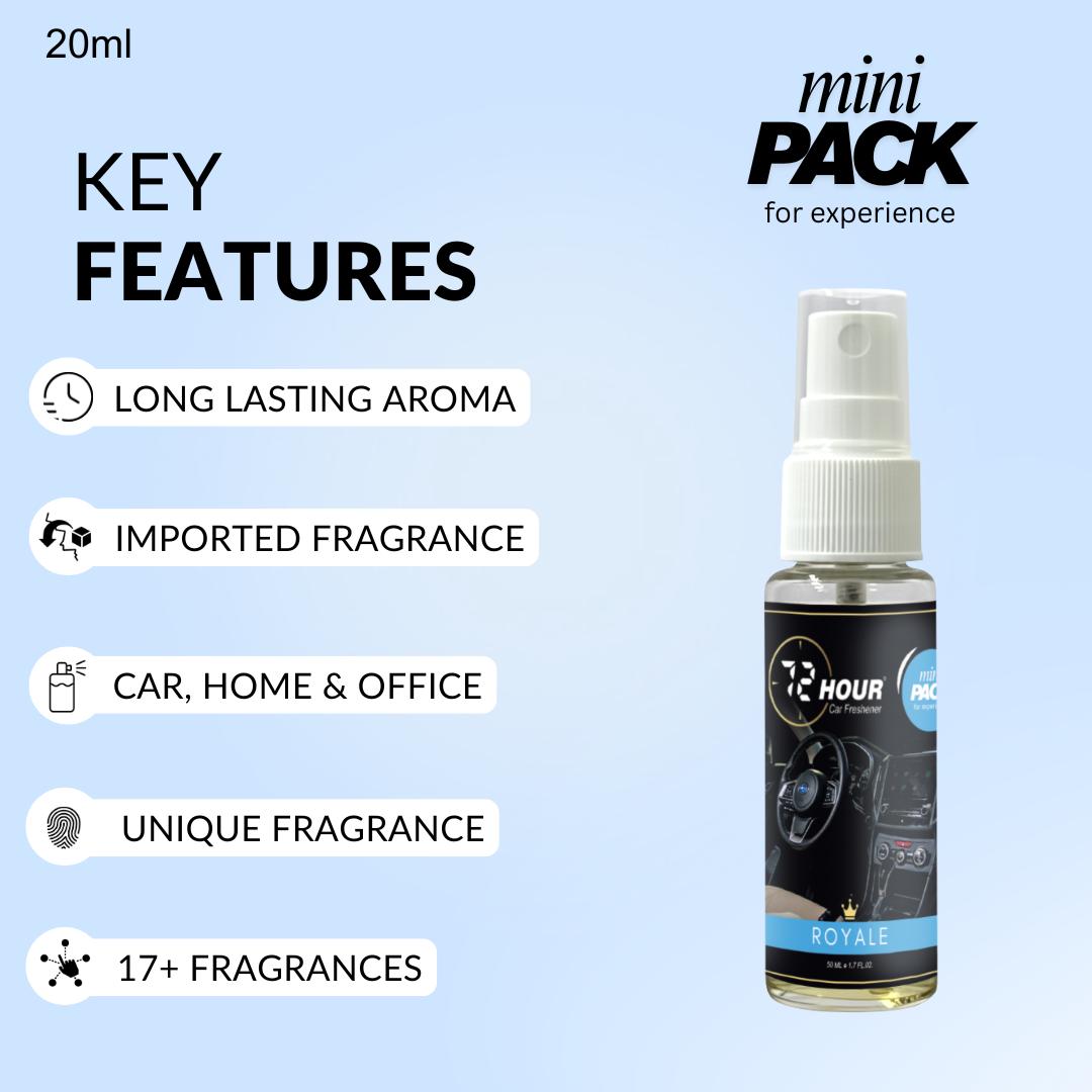 72hour Royale Mini Pack Crown Series Car Perfume 20ml – Long Lasting Premium Fragrance – Multipurpose Air Freshener for Car, Home & Office – Miski Fragrance