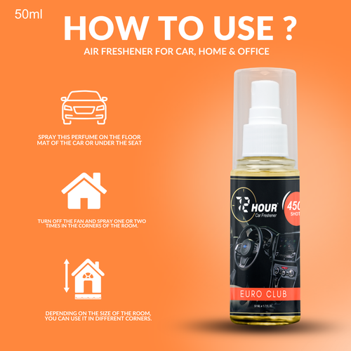 72hour Euro Club Car Perfume 50ml – Long Lasting Premium Fragrance – Multipurpose Air Freshener for Car, Home & Office – Miski Fragrance