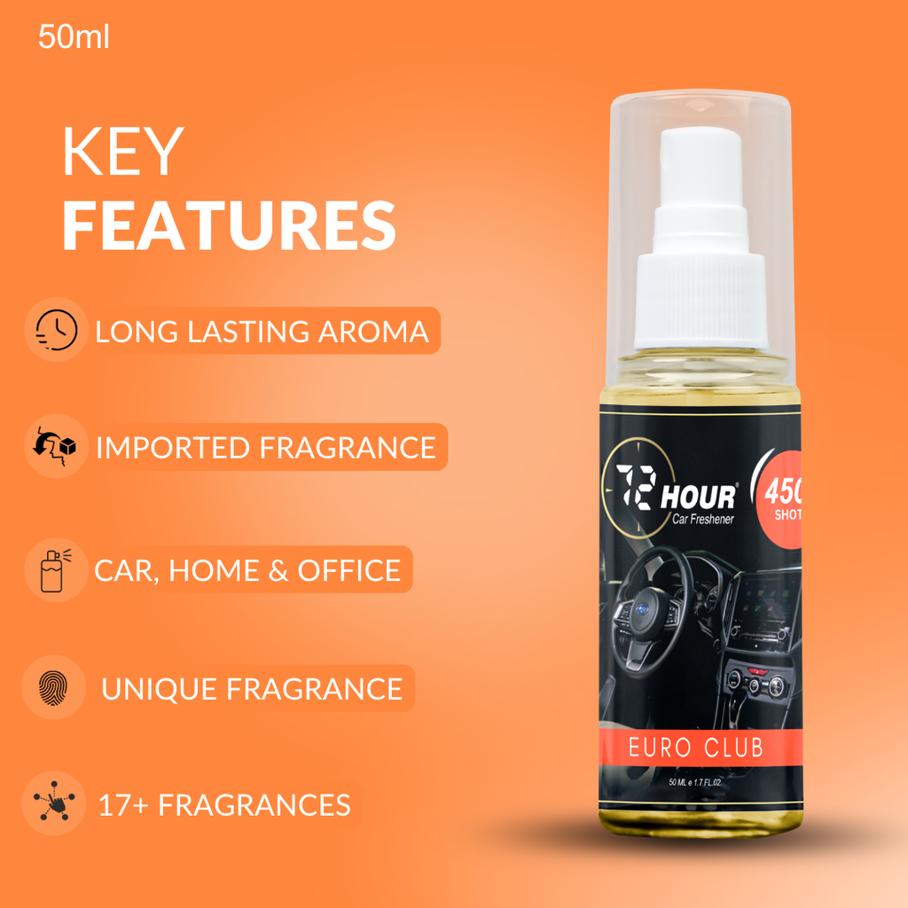 72hour Euro Club Car Perfume 50ml – Long Lasting Premium Fragrance – Multipurpose Air Freshener for Car, Home & Office – Miski Fragrance