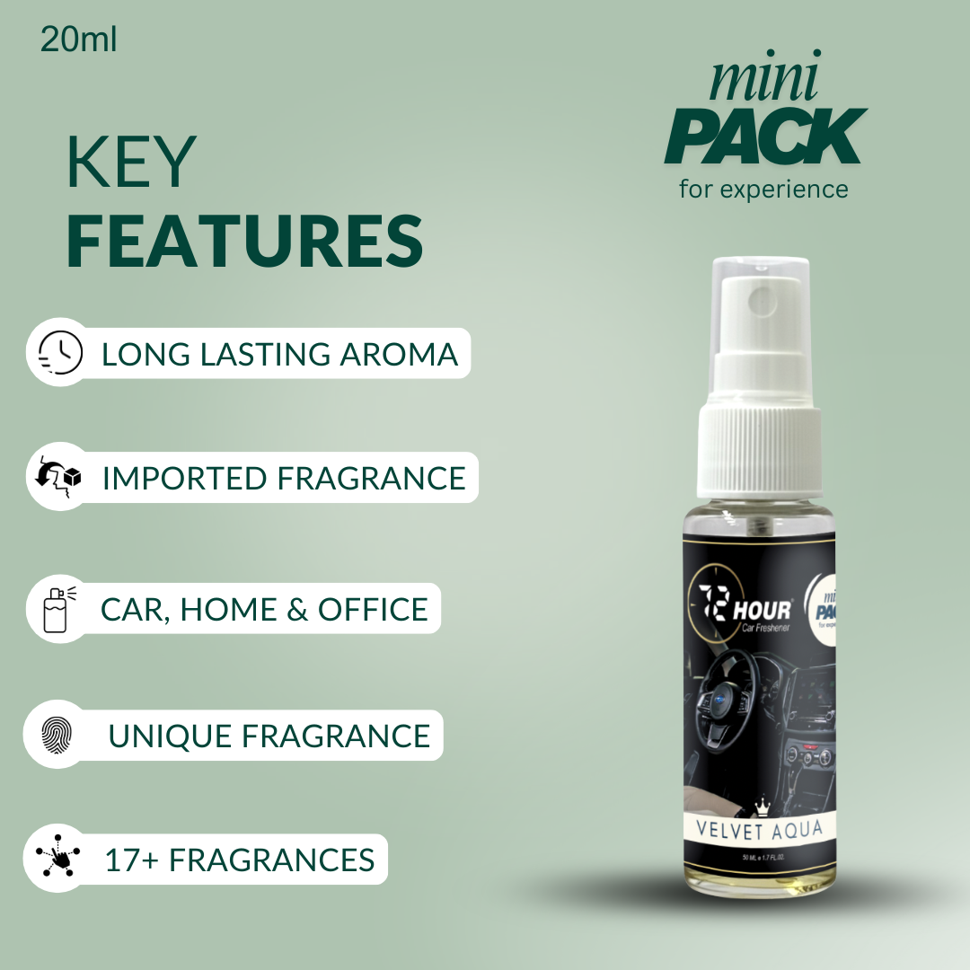 72hour Velvet Aqua Mini Pack Crown Series Car Perfume 20ml – Long Lasting Premium Fragrance – Multipurpose Air Freshener for Car, Home & Office – Miski Fragrance