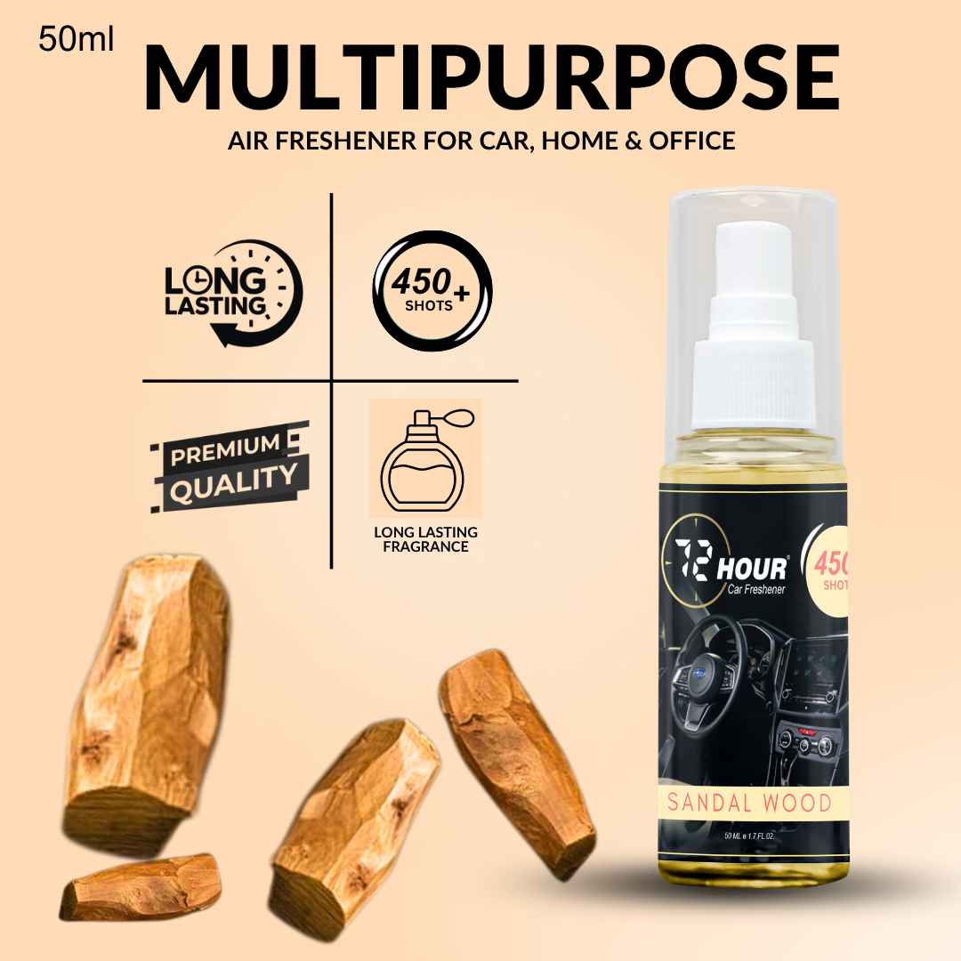 72hour Sandal Wood Car Perfume 50ml – Long Lasting Premium Fragrance – Multipurpose Air Freshener for Car, Home & Office – Miski Fragrance