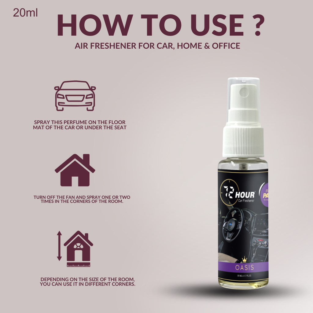 72hour Oasis Mini Pack Crown Series Car Perfume 20ml – Long Lasting Premium Fragrance – Multipurpose Air Freshener for Car, Home & Office – Miski Fragrance