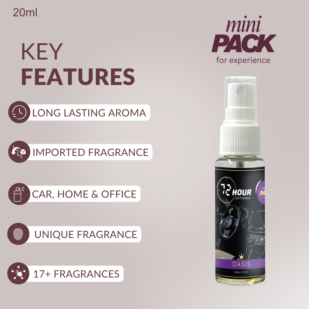 72hour Oasis Mini Pack Crown Series Car Perfume 20ml – Long Lasting Premium Fragrance – Multipurpose Air Freshener for Car, Home & Office – Miski Fragrance