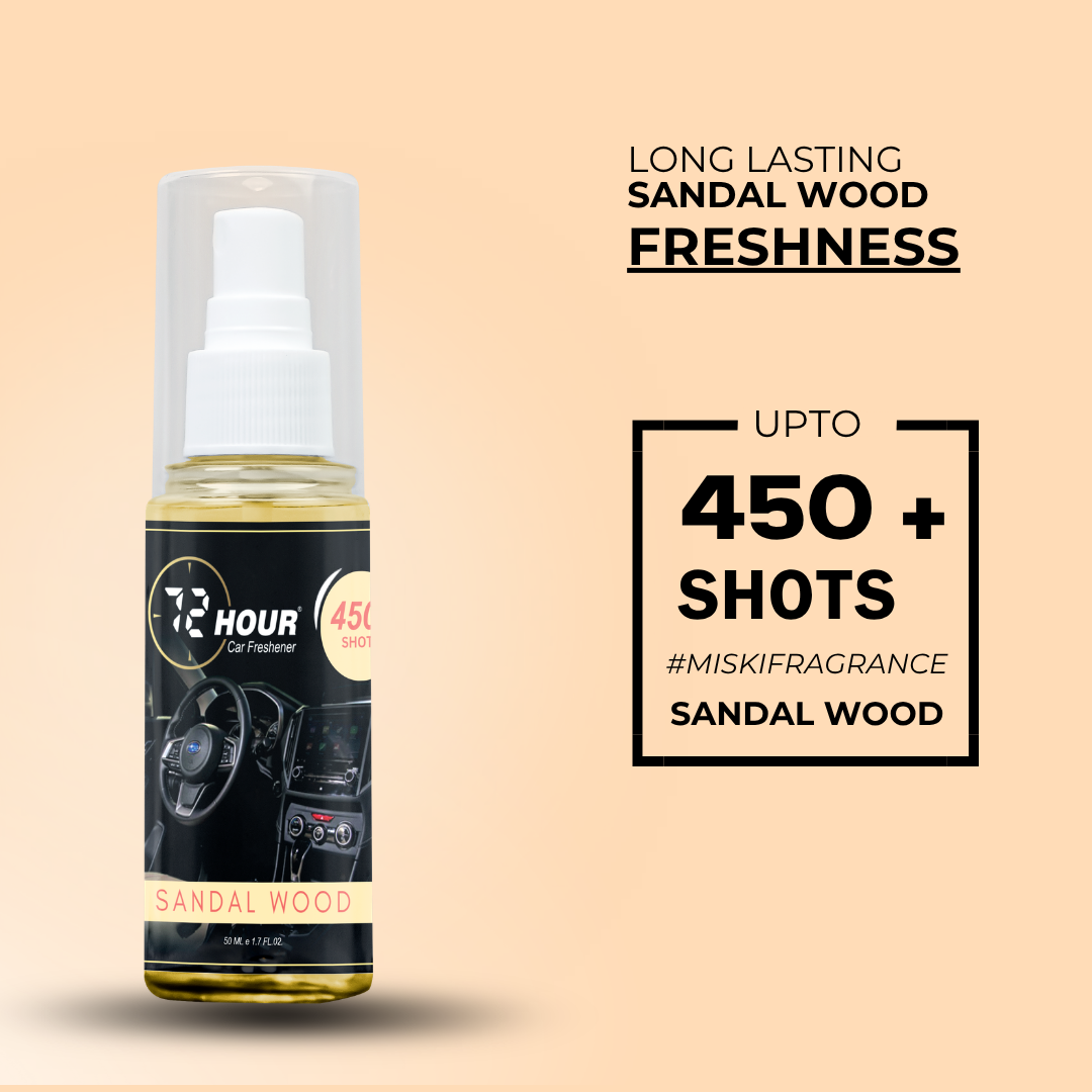 72hour Sandal Wood Car Perfume 50ml – Long Lasting Premium Fragrance – Multipurpose Air Freshener for Car, Home & Office – Miski Fragrance