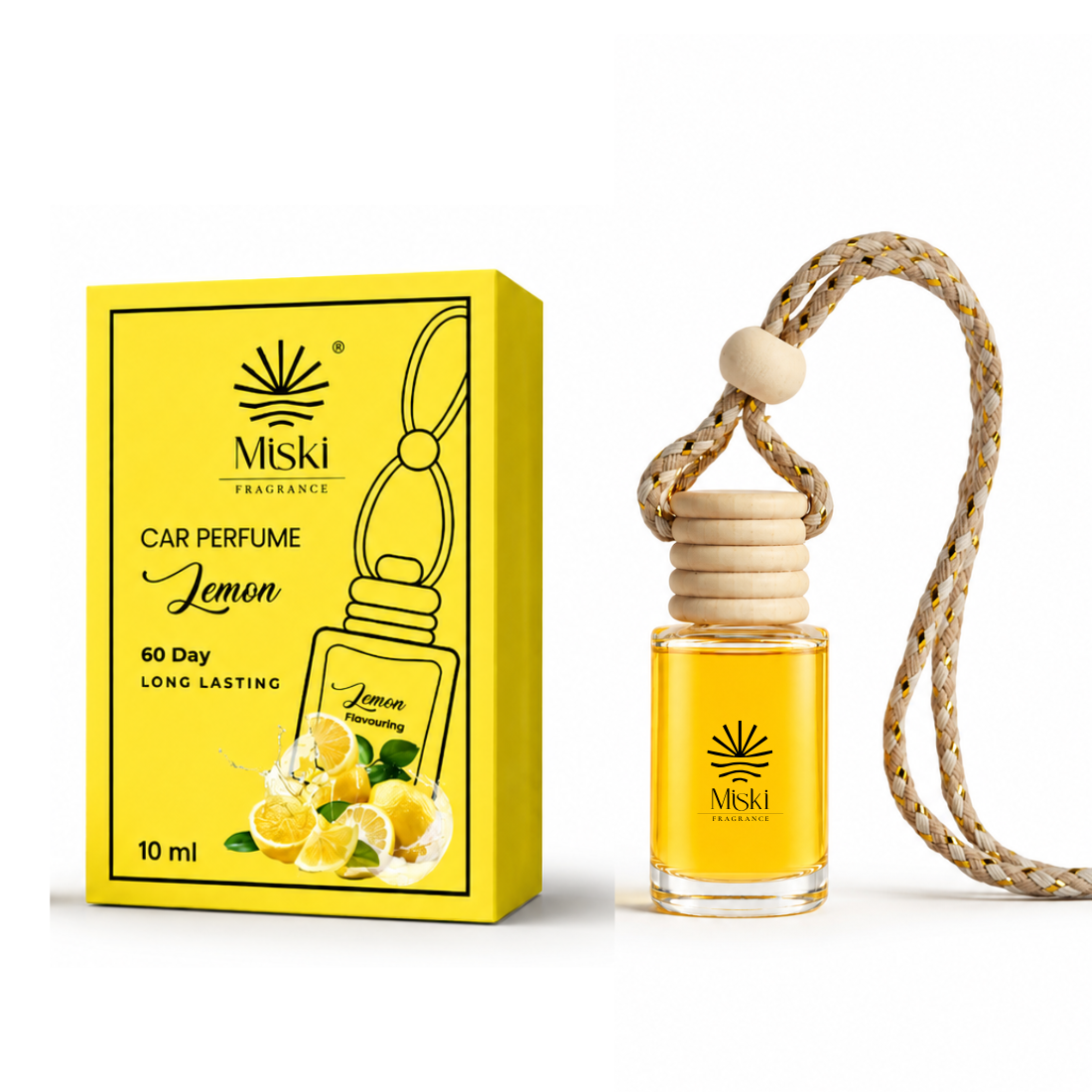 Miski Fragrance Premium Car Perfume Hanging Pod | 10ML | Lemon Fragrance Car Air Freshner | Imported Quality Fragrance | Last Upto 60 Days