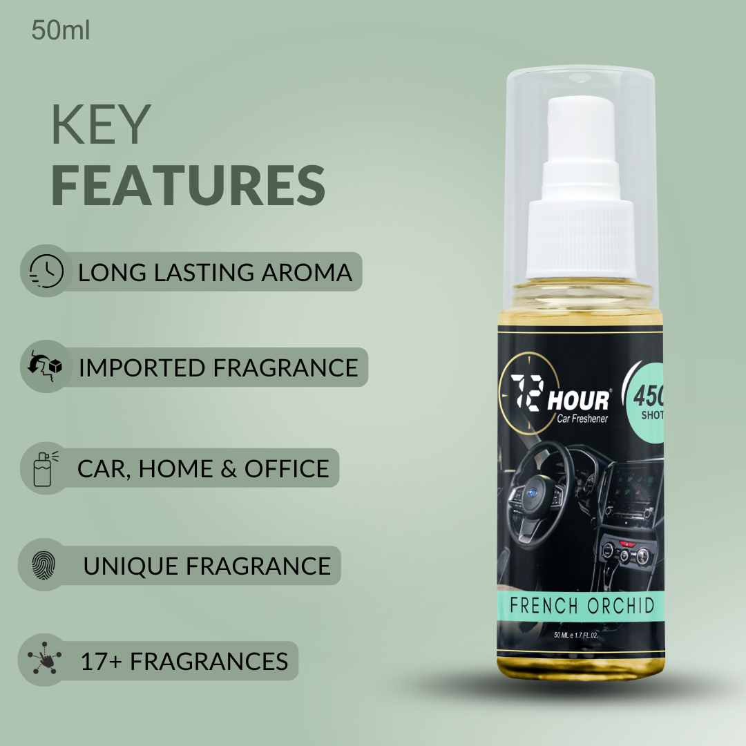 72hour French Orchid Car Perfume 50ml – Long Lasting Premium Fragrance – Multipurpose Air Freshener for Car, Home & Office – Miski Fragrance