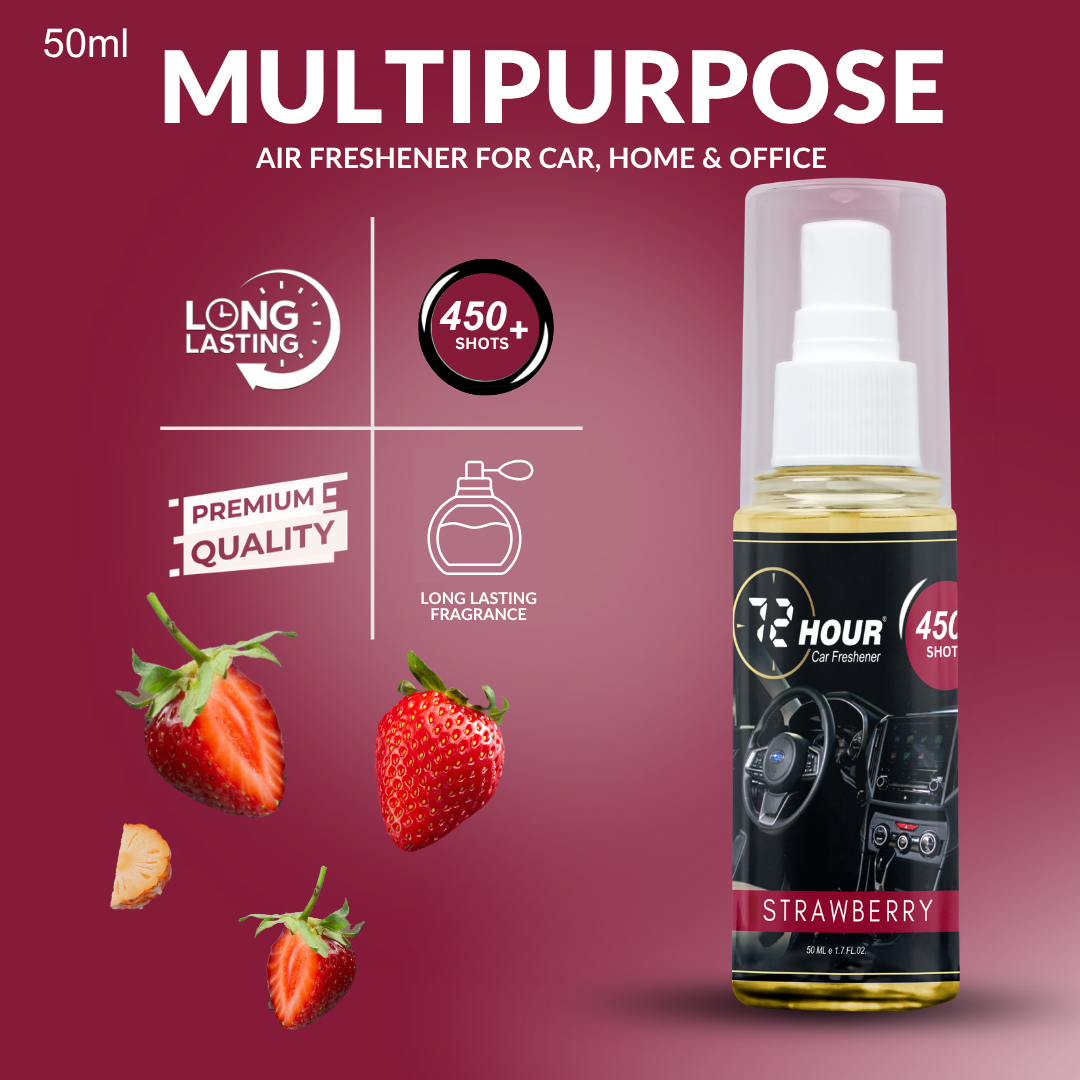 72hour Strawberry Car Perfume 50ml – Long Lasting Premium Fragrance – Multipurpose Air Freshener for Car, Home & Office – Miski Fragrance
