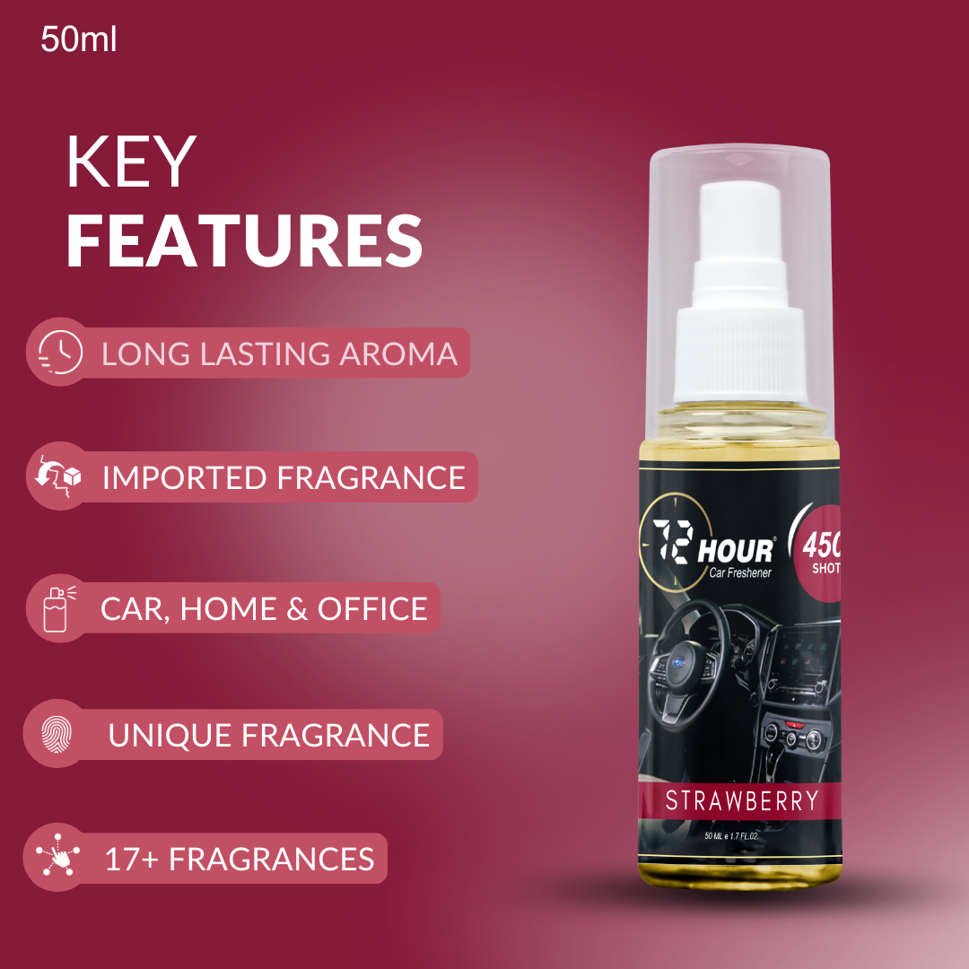 72hour Strawberry Car Perfume 50ml – Long Lasting Premium Fragrance – Multipurpose Air Freshener for Car, Home & Office – Miski Fragrance