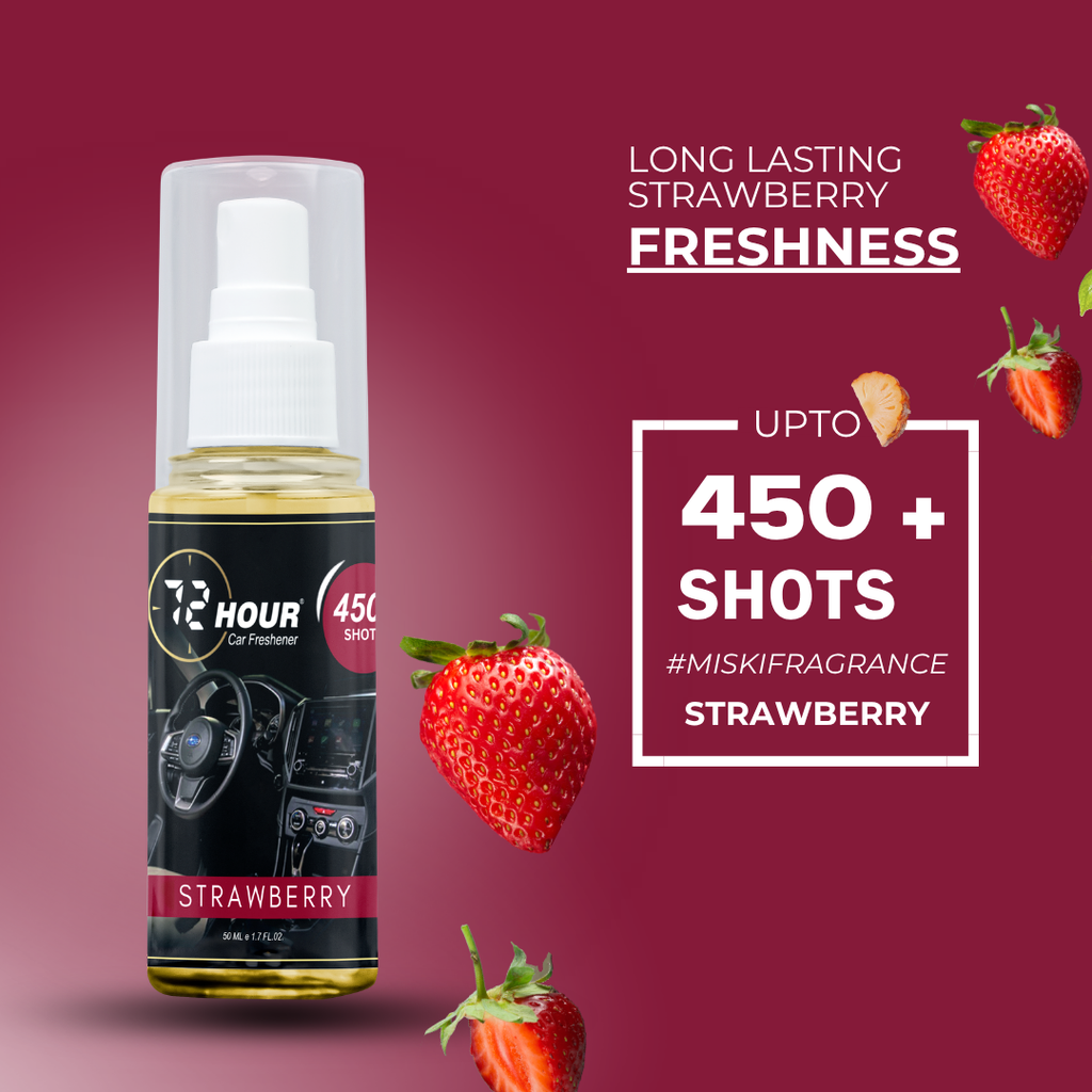 72hour Strawberry Car Perfume 50ml – Long Lasting Premium Fragrance – Multipurpose Air Freshener for Car, Home & Office – Miski Fragrance