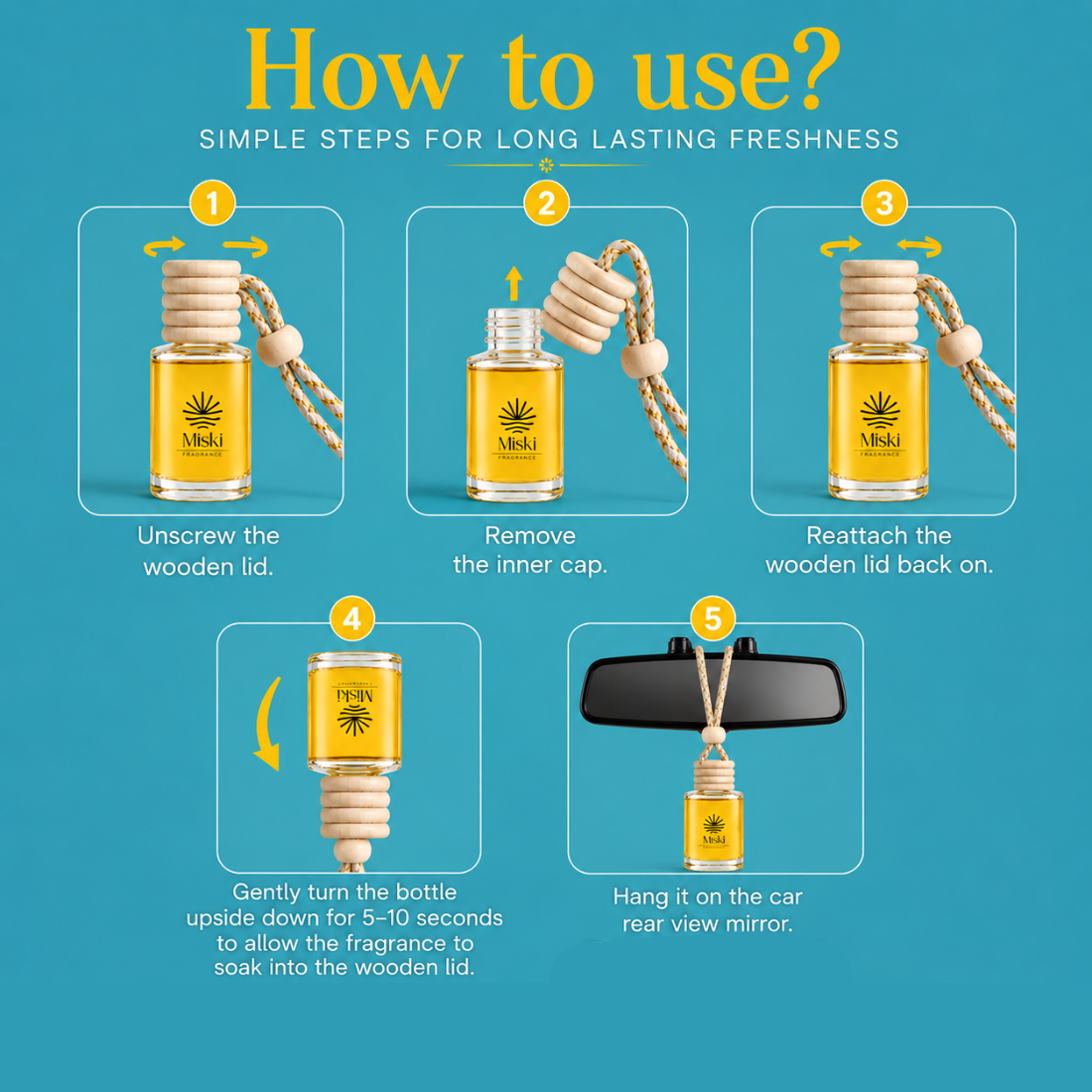 Miski Fragrance Premium Car Perfume Hanging Pod | 10ML | Lemon Fragrance Car Air Freshner | Imported Quality Fragrance | Last Upto 60 Days