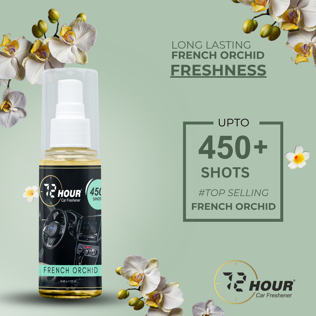 72hour French Orchid Car Perfume 50ml – Long Lasting Premium Fragrance – Multipurpose Air Freshener for Car, Home & Office – Miski Fragrance