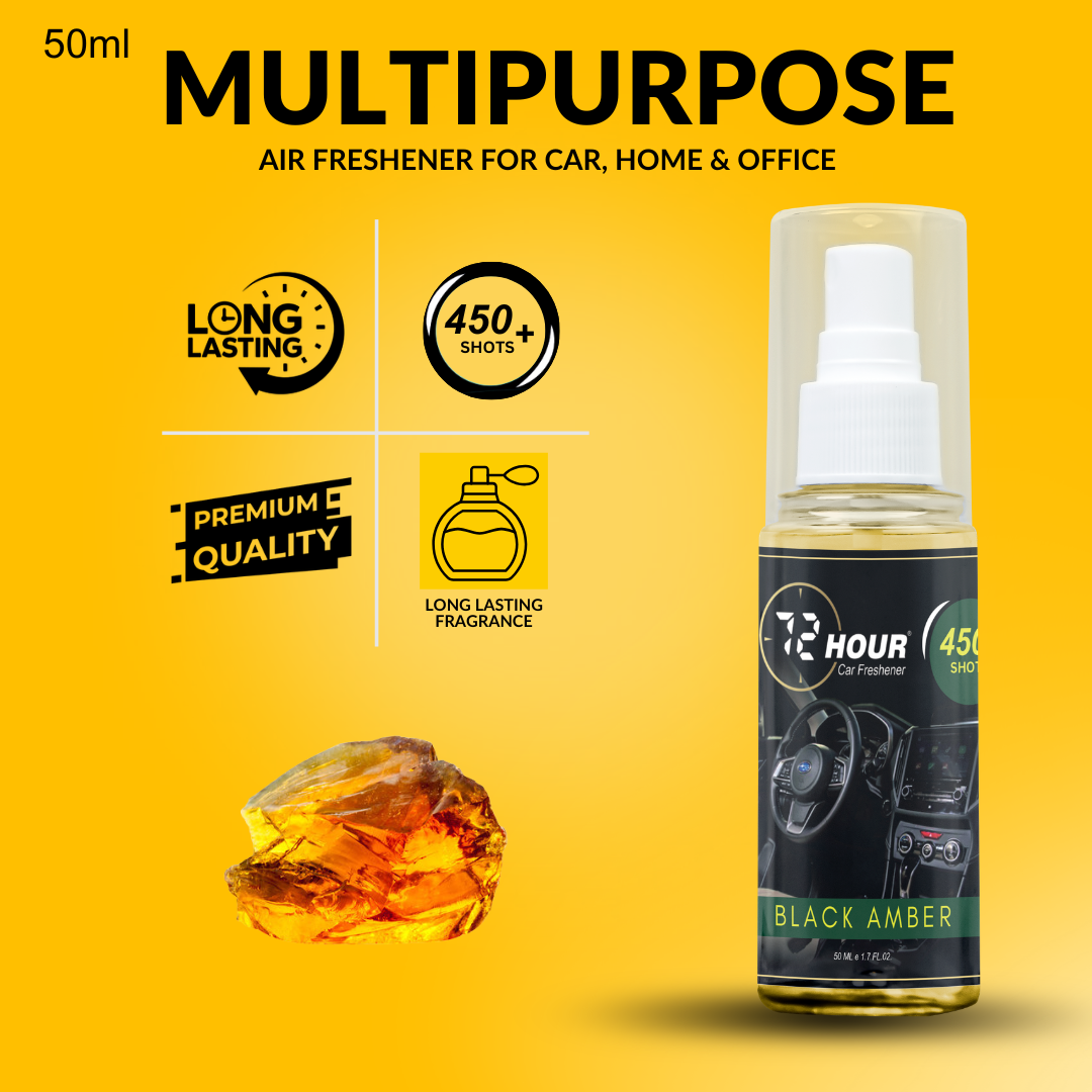 72hour Black Amber Car Perfume 50ml – Long Lasting Premium Fragrance – Multipurpose Air Freshener for Car, Home & Office – Miski Fragrance