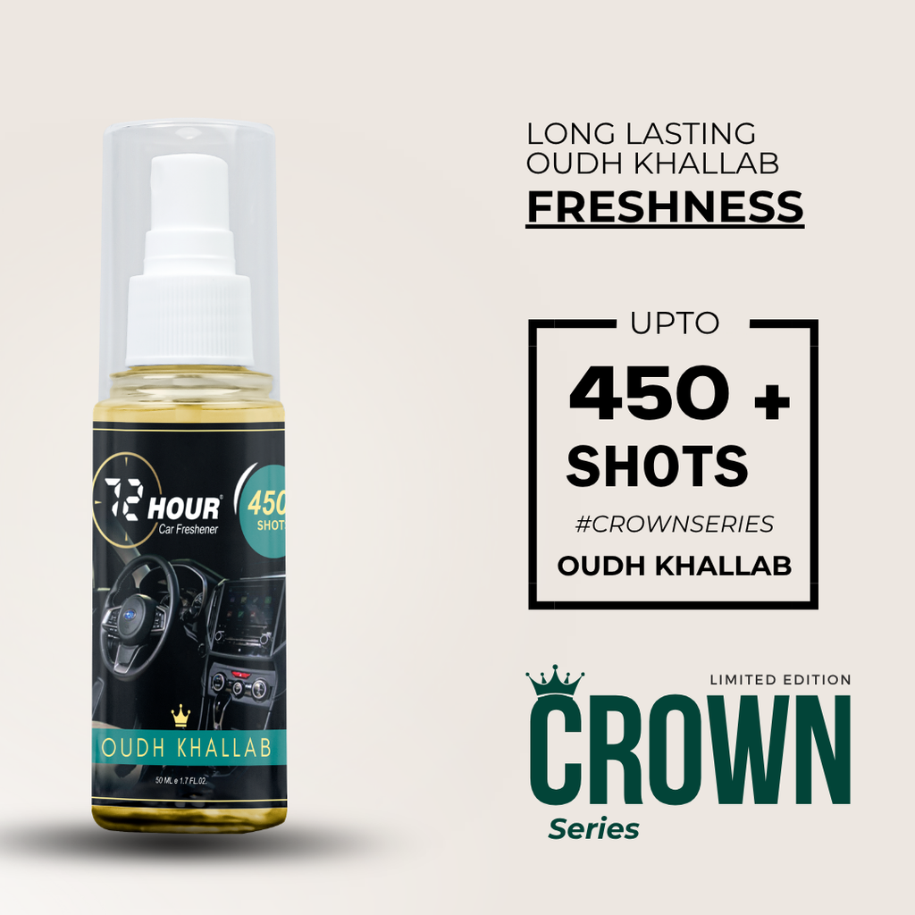 72hour Oudh Khallab Crown Series Car Perfume 50ml – Long Lasting Premium Fragrance – Multipurpose Air Freshener for Car, Home & Office – Miski Fragrance