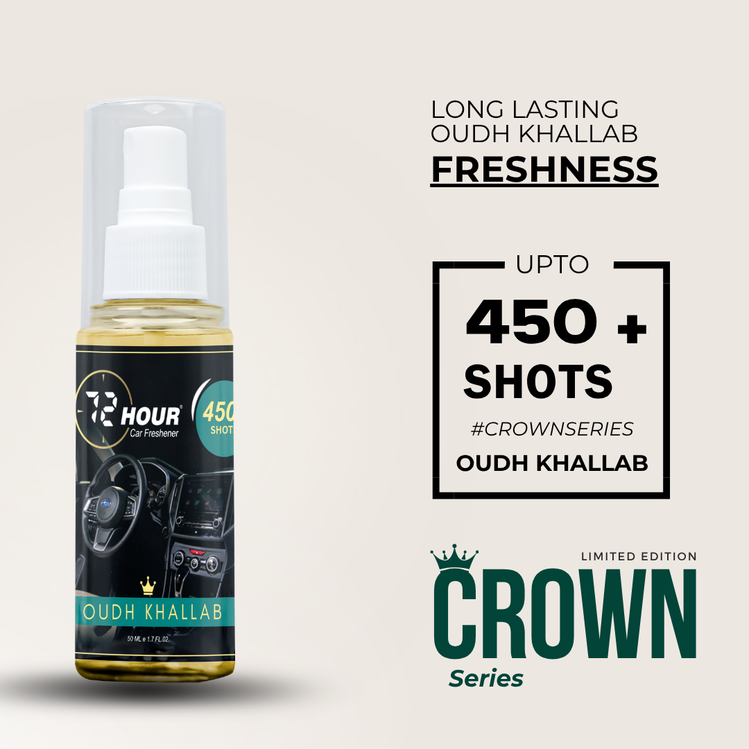 72hour Oudh Khallab Crown Series Car Perfume 50ml – Long Lasting Premium Fragrance – Multipurpose Air Freshener for Car, Home & Office – Miski Fragrance