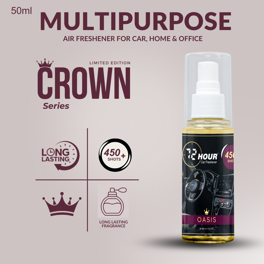 72hour Oasis Crown Series Car Perfume 50ml – Long Lasting Premium Fragrance – Multipurpose Air Freshener for Car, Home & Office – Miski Fragrance