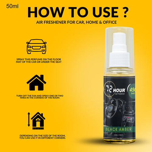 72hour Black Amber Car Perfume 50ml – Long Lasting Premium Fragrance – Multipurpose Air Freshener for Car, Home & Office – Miski Fragrance