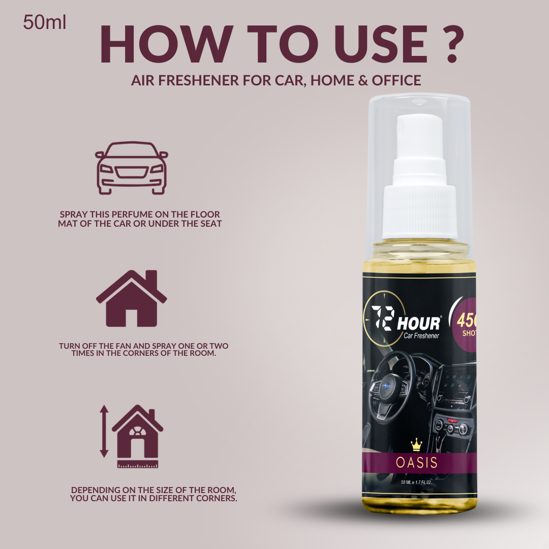 72hour Oasis Crown Series Car Perfume 50ml – Long Lasting Premium Fragrance – Multipurpose Air Freshener for Car, Home & Office – Miski Fragrance
