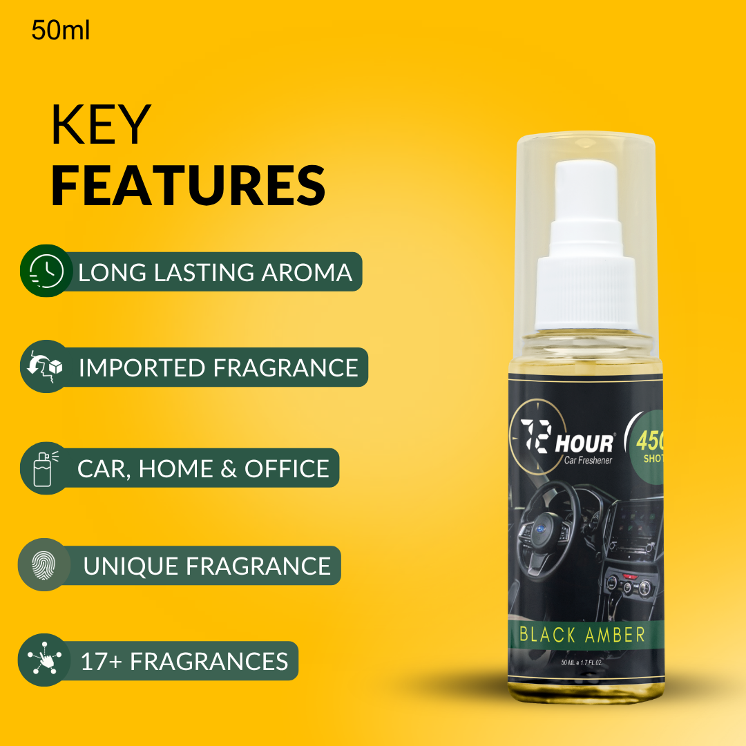 72hour Black Amber Car Perfume 50ml – Long Lasting Premium Fragrance – Multipurpose Air Freshener for Car, Home & Office – Miski Fragrance