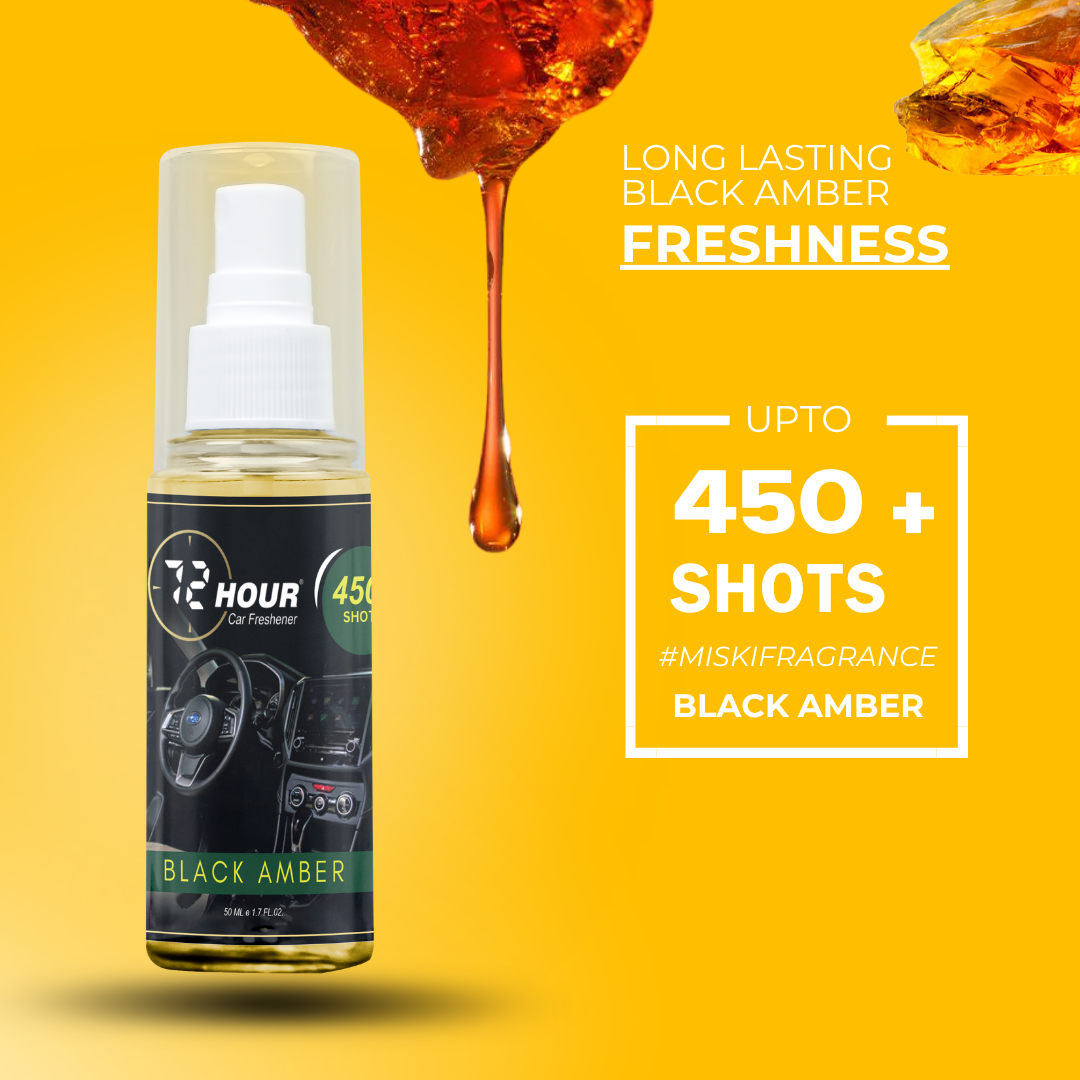 72hour Black Amber Car Perfume 50ml – Long Lasting Premium Fragrance – Multipurpose Air Freshener for Car, Home & Office – Miski Fragrance