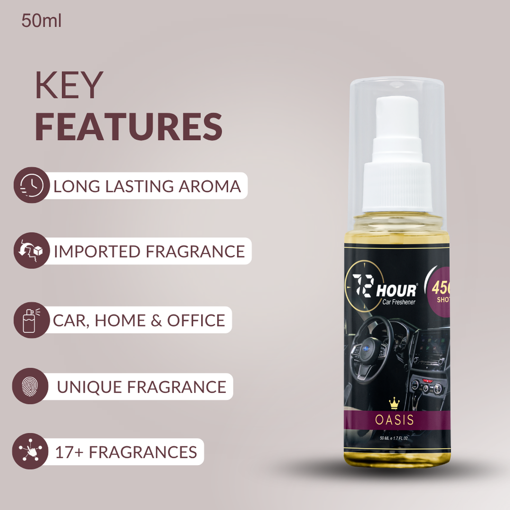 72hour Oasis Crown Series Car Perfume 50ml – Long Lasting Premium Fragrance – Multipurpose Air Freshener for Car, Home & Office – Miski Fragrance