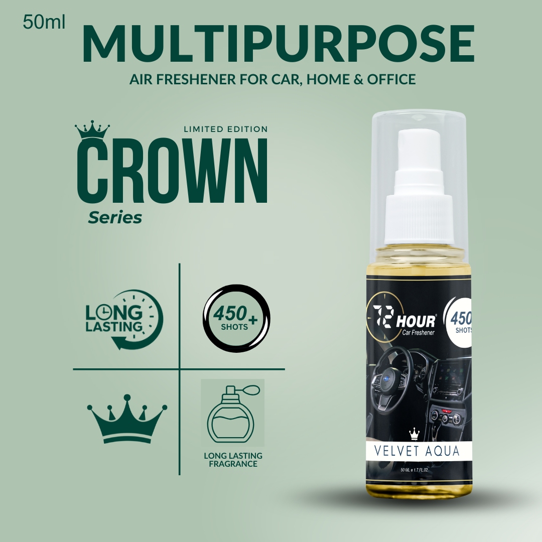 72hour Velvet Aqua Crown Series Car Perfume 50ml – Long Lasting Premium Fragrance – Multipurpose Air Freshener for Car, Home & Office – Miski Fragrance