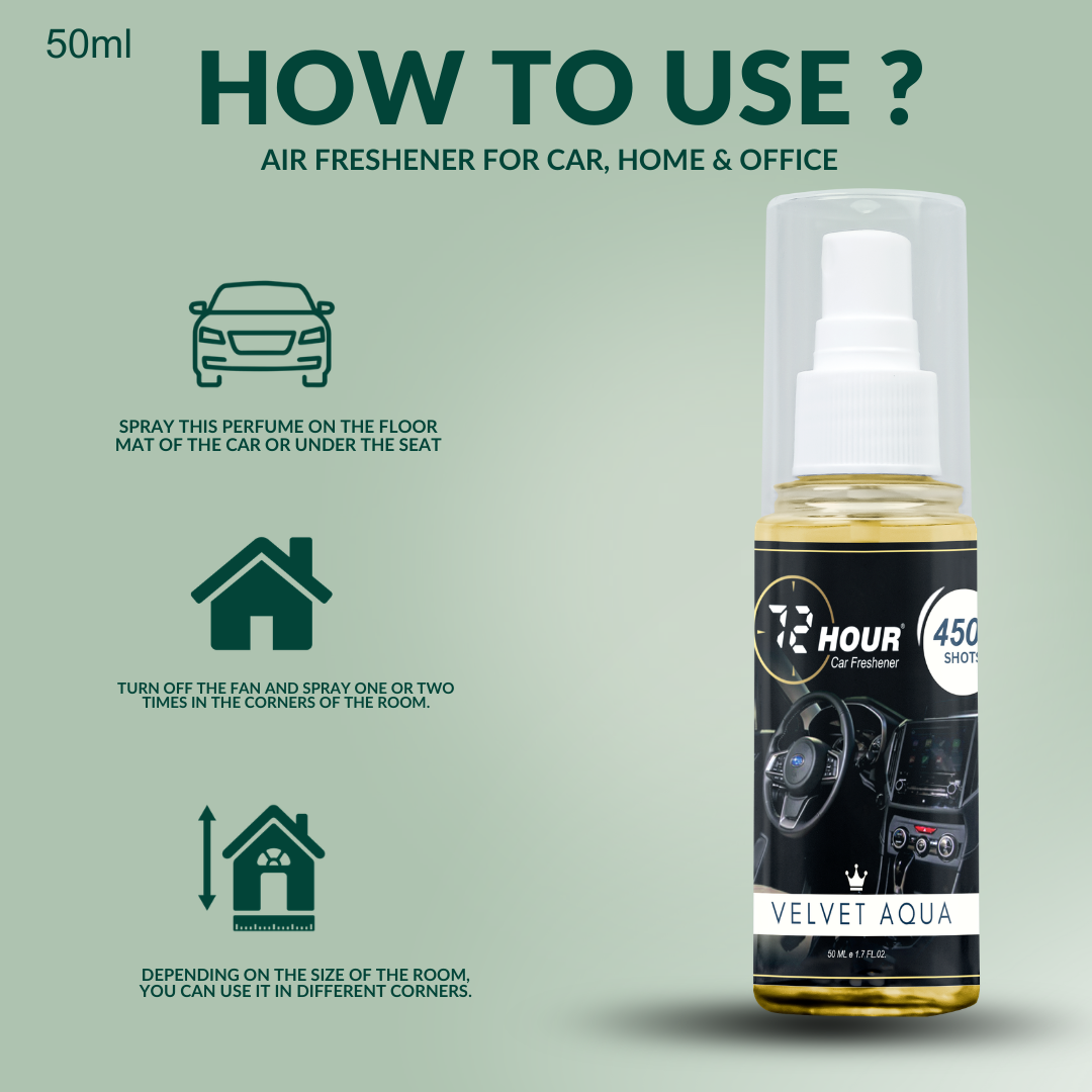 72hour Velvet Aqua Crown Series Car Perfume 50ml – Long Lasting Premium Fragrance – Multipurpose Air Freshener for Car, Home & Office – Miski Fragrance