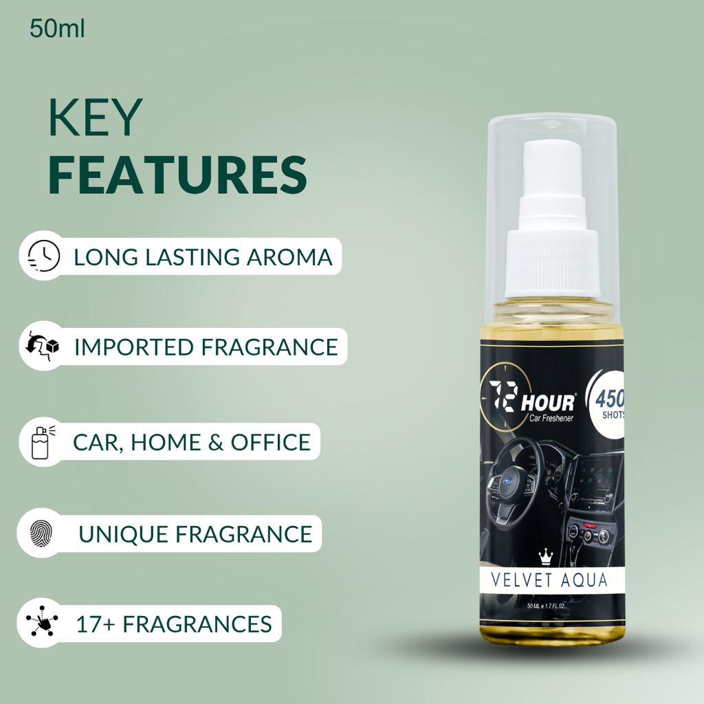 72hour Velvet Aqua Crown Series Car Perfume 50ml – Long Lasting Premium Fragrance – Multipurpose Air Freshener for Car, Home & Office – Miski Fragrance