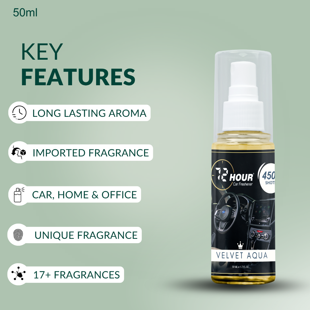 72hour Velvet Aqua Crown Series Car Perfume 50ml – Long Lasting Premium Fragrance – Multipurpose Air Freshener for Car, Home & Office – Miski Fragrance