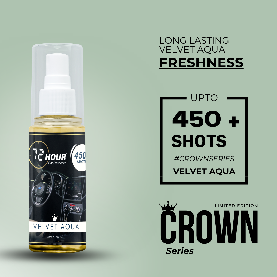 72hour Velvet Aqua Crown Series Car Perfume 50ml – Long Lasting Premium Fragrance – Multipurpose Air Freshener for Car, Home & Office – Miski Fragrance