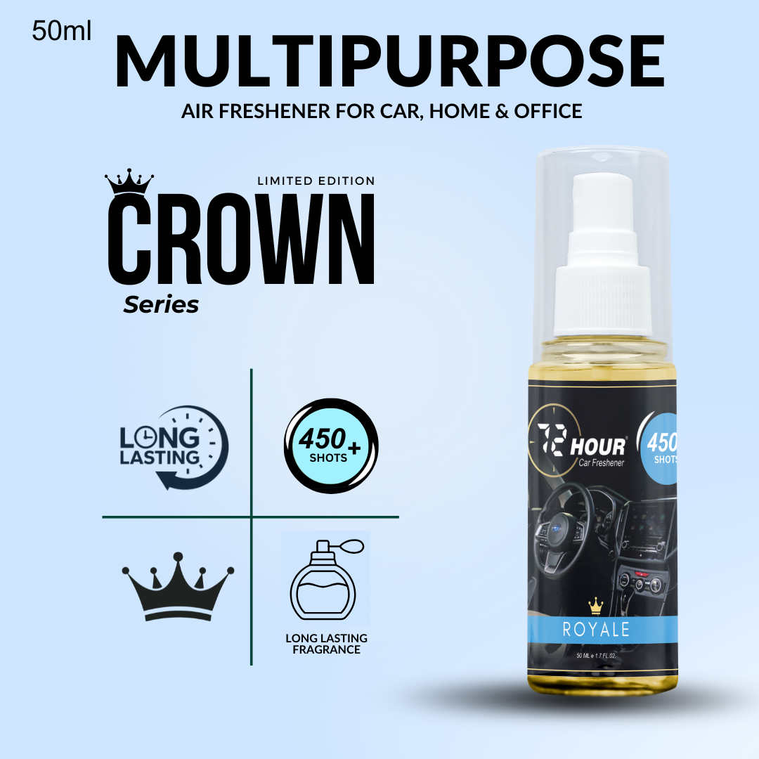 72hour Royale Crown Series Car Perfume 50ml – Long Lasting Premium Fragrance – Multipurpose Air Freshener for Car, Home & Office – Miski Fragrance