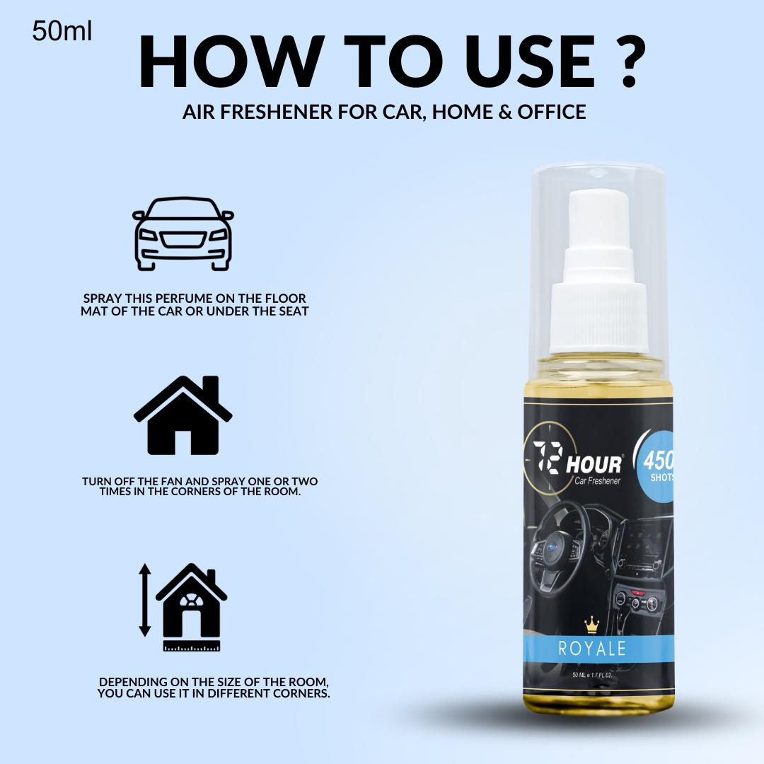 72hour Royale Crown Series Car Perfume 50ml – Long Lasting Premium Fragrance – Multipurpose Air Freshener for Car, Home & Office – Miski Fragrance