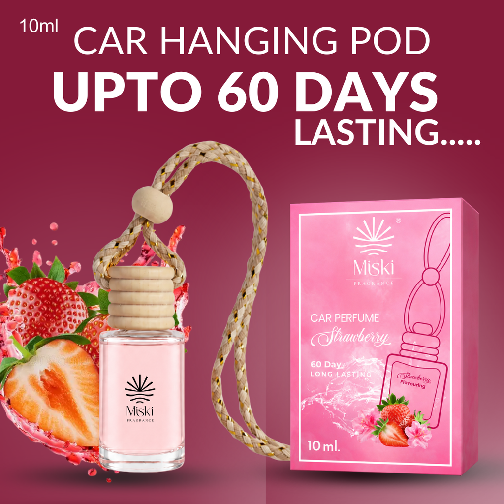 Miski Fragrance Premium Car Perfume Hanging Pod | 10ML | Strawberry Fragrance Car Air Freshner | Imported Quality Fragrance | Last Upto 60 Days