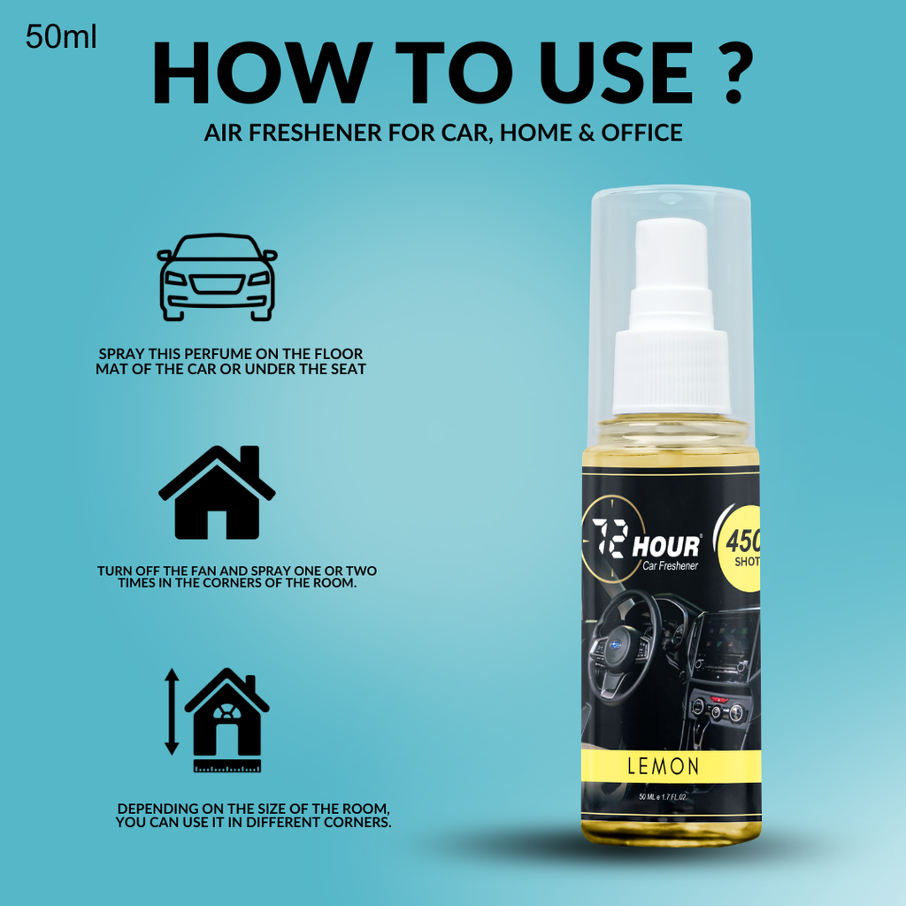 72hour Lemon Car Perfume 50ml – Long Lasting Premium Fragrance – Multipurpose Air Freshener for Car, Home & Office – Miski Fragrance