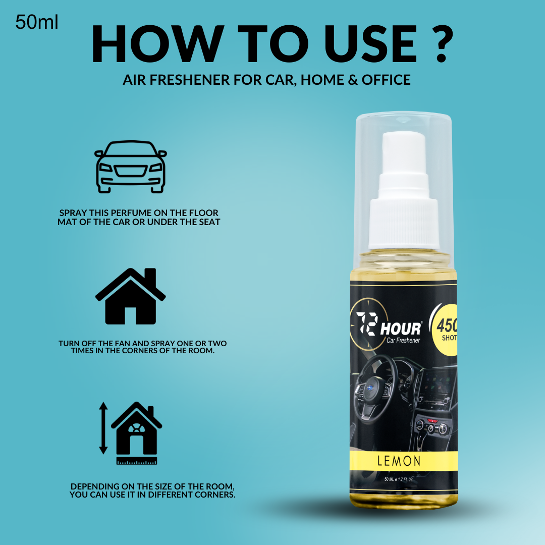 72hour Lemon Car Perfume 50ml – Long Lasting Premium Fragrance – Multipurpose Air Freshener for Car, Home & Office – Miski Fragrance
