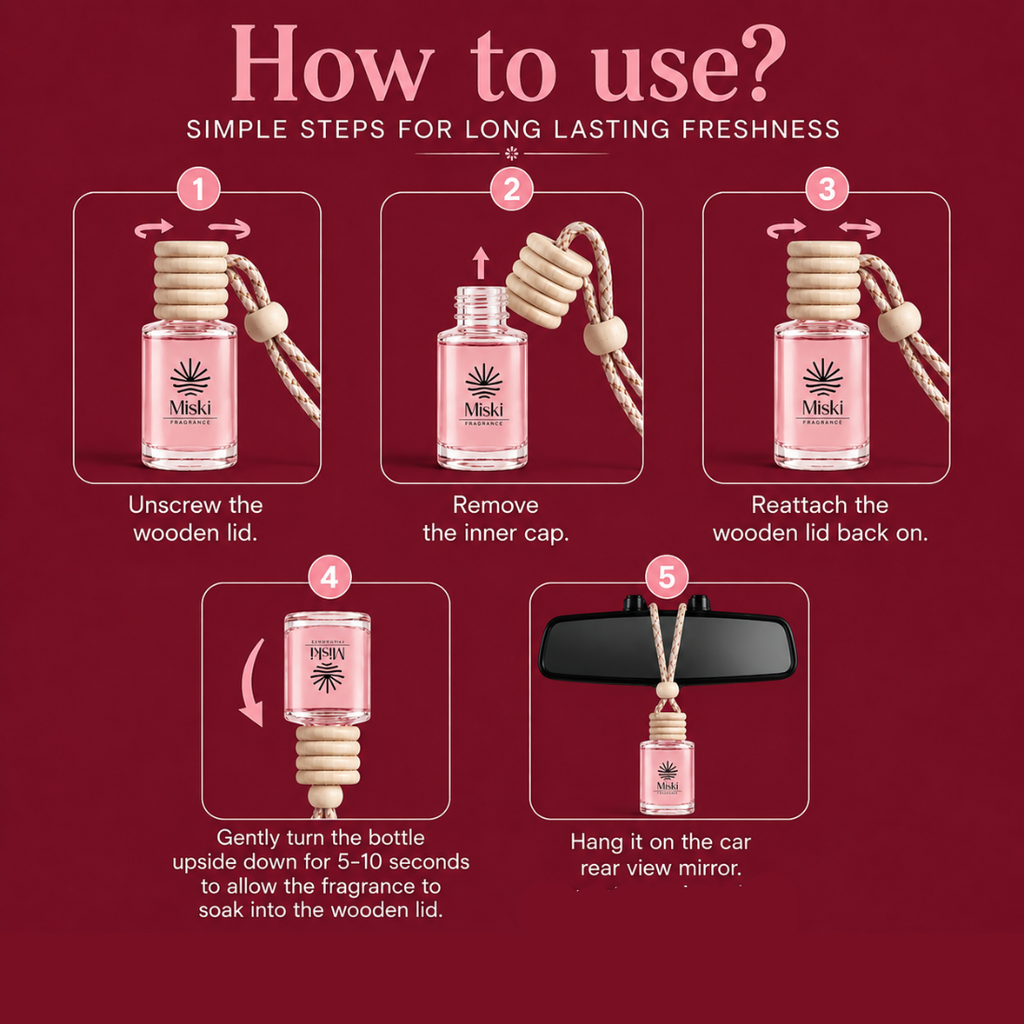 Miski Fragrance Premium Car Perfume Hanging Pod | 10ML | Strawberry Fragrance Car Air Freshner | Imported Quality Fragrance | Last Upto 60 Days