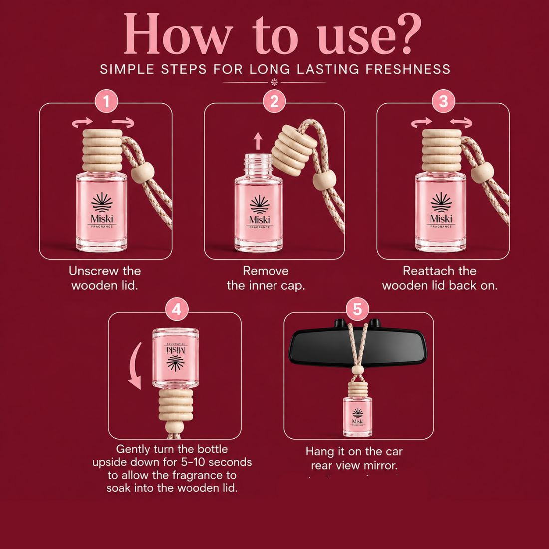 Miski Fragrance Premium Car Perfume Hanging Pod | 10ML | Strawberry Fragrance Car Air Freshner | Imported Quality Fragrance | Last Upto 60 Days