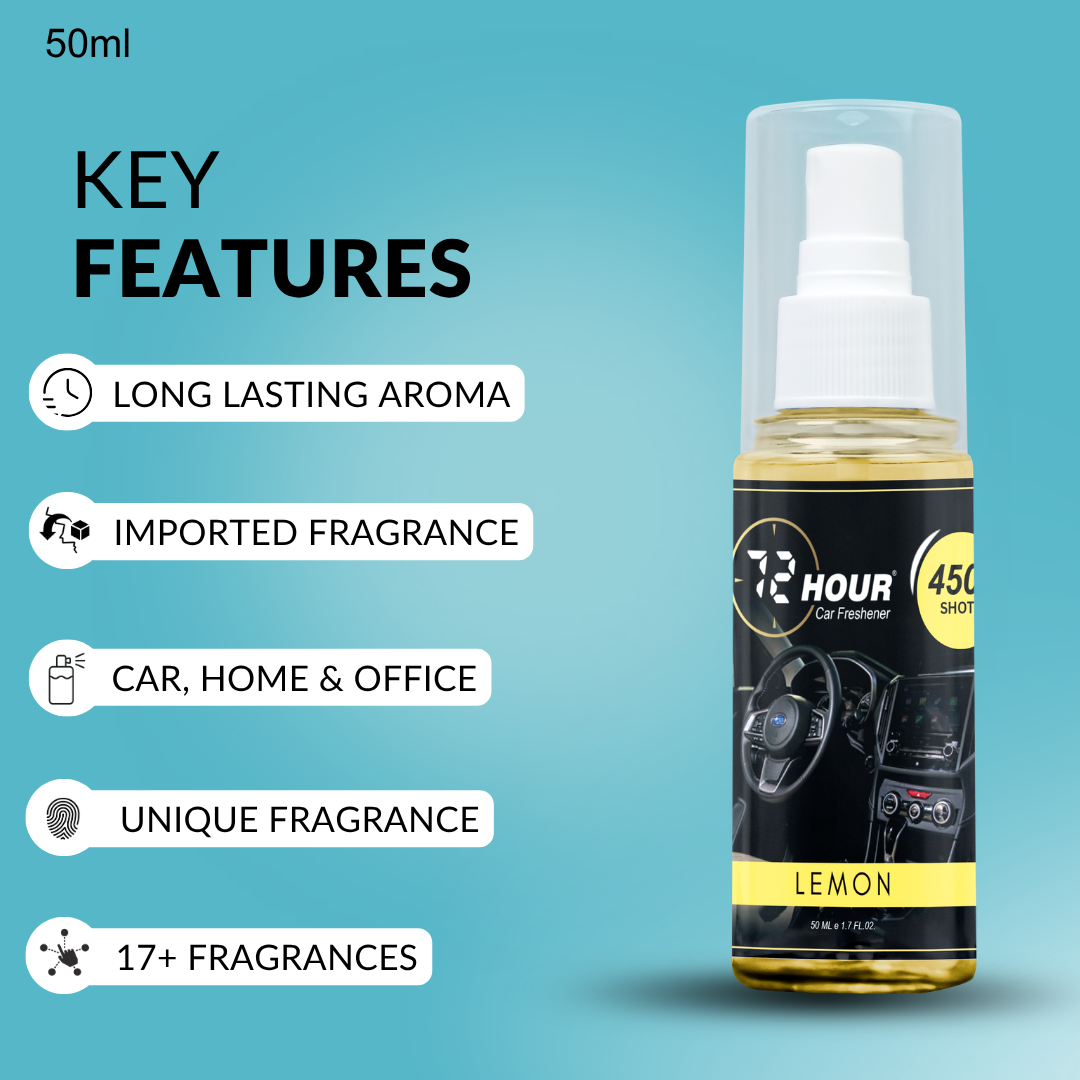 72hour Lemon Car Perfume 50ml – Long Lasting Premium Fragrance – Multipurpose Air Freshener for Car, Home & Office – Miski Fragrance